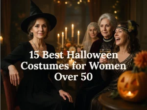 Halloween costumes for women over 50 featuring elegant witch, vintage and spooky party outfit ideas