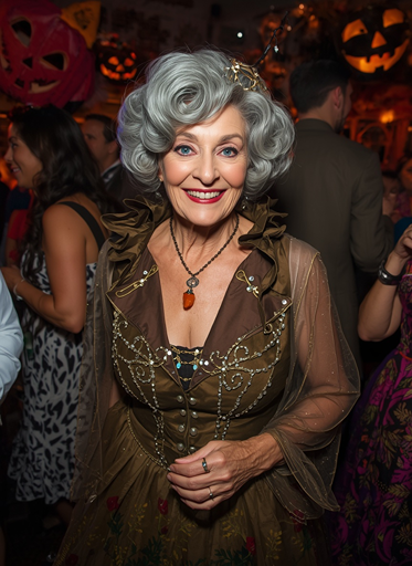 Vintage Halloween costume for women over 50 with elegant retro dress and spooky party style