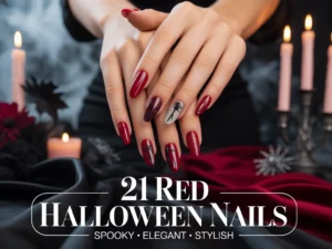 Red Halloween nails with spooky elegant designs, vampire inspired manicure and luxury gothic nail art